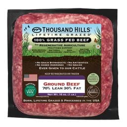 Thousand Hills Lifetime Grazed 100% Grass Fed Ground Beef, 70% Lean 30% Fat