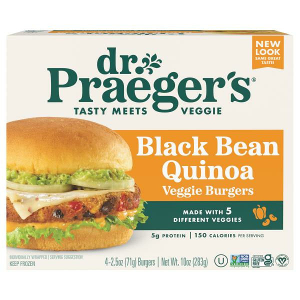 Dr. Praeger's Veggie Burgers, Black Beans Quinoa 2.5 oz • 4 x 2.5 oz
