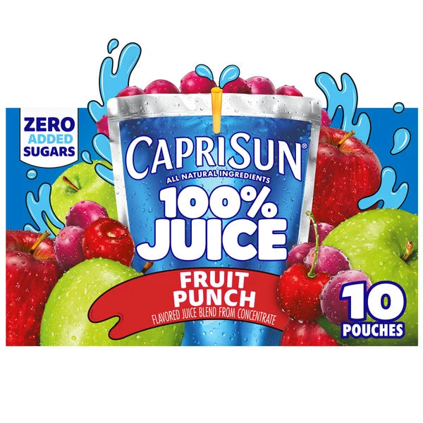 Capri Sun 100% Juice Fruit Punch Naturally Flavored Juice Blend Kids Drink Pouches