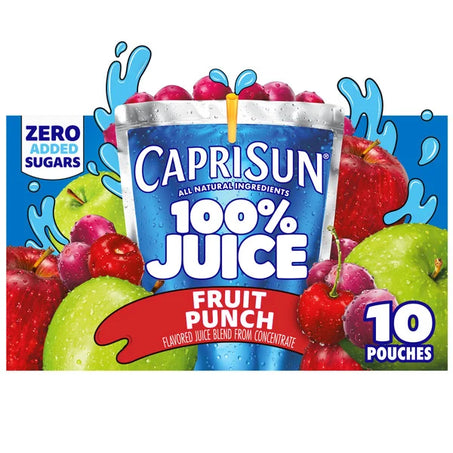 Capri Sun 100% Juice Fruit Punch Naturally Flavored Juice Blend Kids Drink Pouches