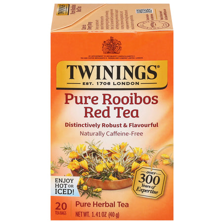 Twinings Pure Herbal Tea, Caffeine-Free, Pure Rooibos Red Tea, Tea Bags 20 ct