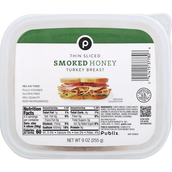Publix Turkey Breast, Smoked Honey, Thin Sliced 9oz