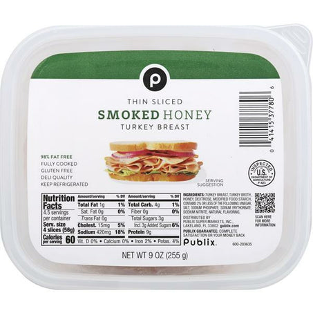 Publix Turkey Breast, Smoked Honey, Thin Sliced 9oz
