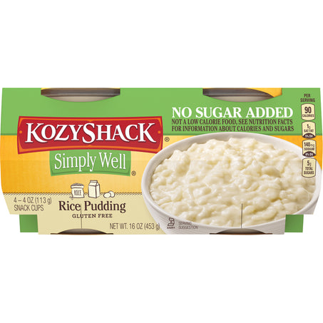 Kozy Shack Simply Well Rice Pudding Snack Cups, Gluten Free Dessert • 4 x 4 oz