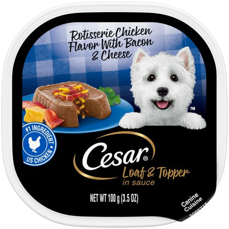 Cesar Loaf & Topper in Sauce Soft Wet Dog Food Chicken with Bacon & Cheese 3.5 oz