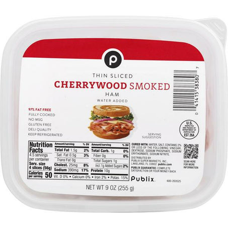 Publix Ham, Cherrywood Smoked, Thin Slice 9oz