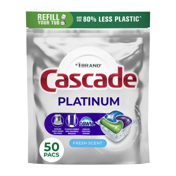 Cascade Platinum Dishwasher Pods, Fresh 50 ct