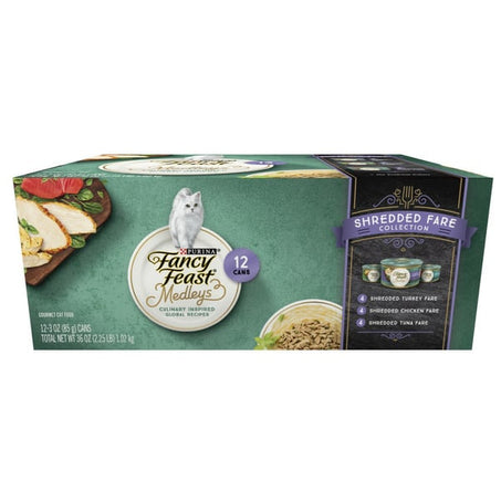 Purina Fancy Feast Wet Cat Food , Medleys Shredded Fare Collection, 3 oz, 12 count