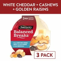 Sargento Balanced Breaks Natural Sharp White Cheddar Cheese, Sea-Salted Cashews & Golden Raisin Medley - 3pk/1.5oz