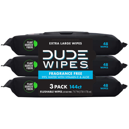 DUDE Wipes Flushable Wipes, Fragrance Free, Extra Large 48 ct • 3 pack