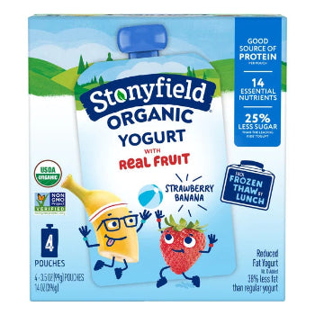 Stonyfield Organic Reduced Fat Yogurt Pouches 4 Pack