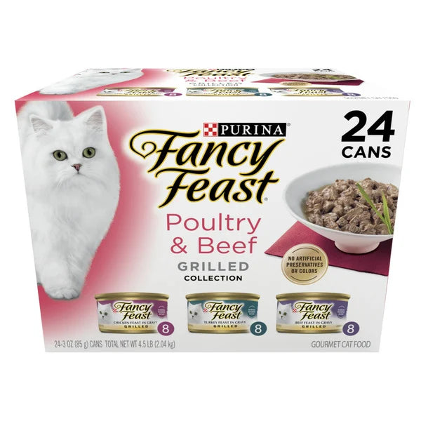 Purina Fancy Feast Grilled Wet Cat Food Poultry and Beef Collection Wet Cat Food, 3 oz, 24 count