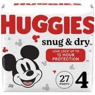 Huggies Snug & Dry Baby Diapers, Size 4 (22-37 lbs) 27 ct