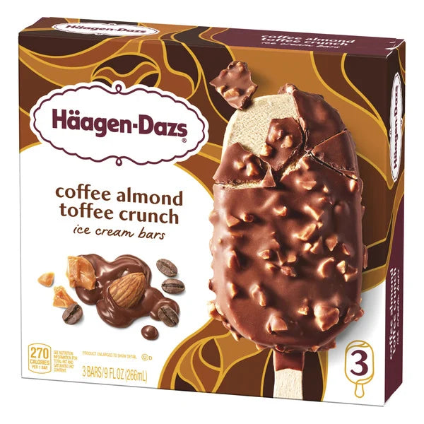 Haagen-Dazs Coffee Almond Toffee Crunch Ice Cream Snack Bars 3 x 3 fl oz