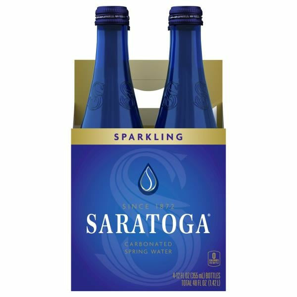 SARATOGA Sparkling Spring Water, Glass Water Bottle, 12 Oz, Pack of 4