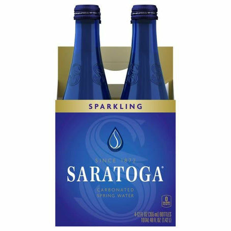 SARATOGA Sparkling Spring Water, Glass Water Bottle, 12 Oz, Pack of 4