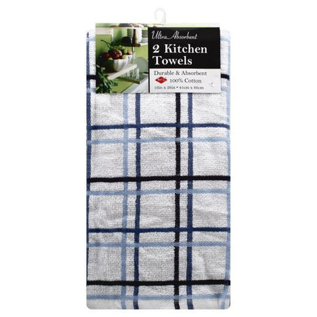 Ritz Kitchen Towels, Ultra Absorbent, Multi Check, Fed Blue 2 each