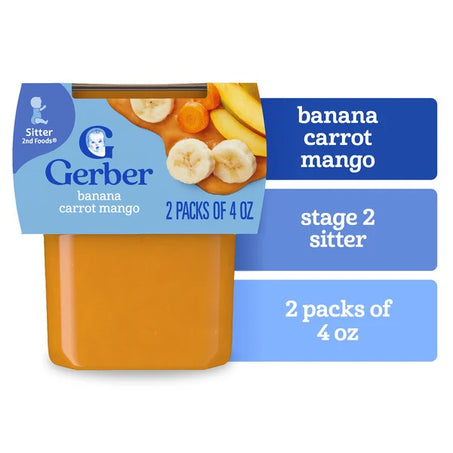 Gerber Stage 2 Baby Food Banana Carrot Mango Puree Tubs Baby Puree 4 oz • 2 x 4 oz