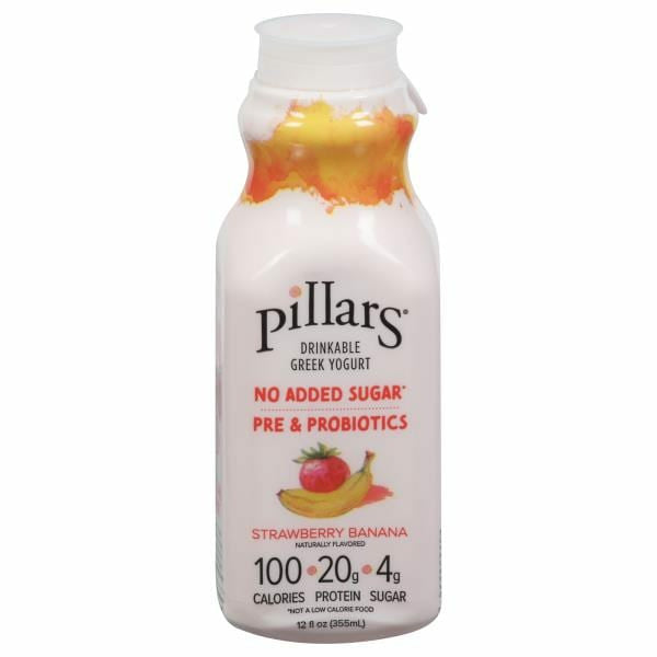 Pillars Yogurt, Greek, Drinkable, Strawberry Banana