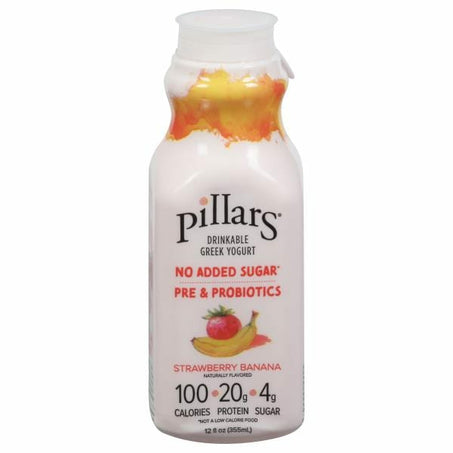 Pillars Yogurt, Greek, Drinkable, Strawberry Banana