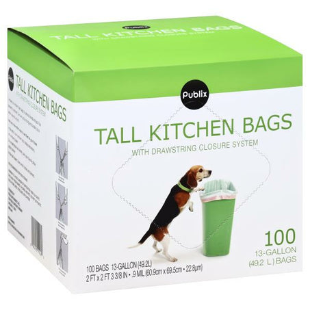 Publix Tall Kitchen Bags, with Drawstring Closure System, 13-Gallon 100 each