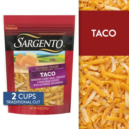 Sargento Shredded Taco Natural Cheese with Authentic Seasonings 8 oz