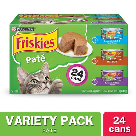 Purina Friskies Pate Wet Cat Food Variety Pack, Ocean Whitefish, Grilled & Turkey  • 24 x 5.5 oz