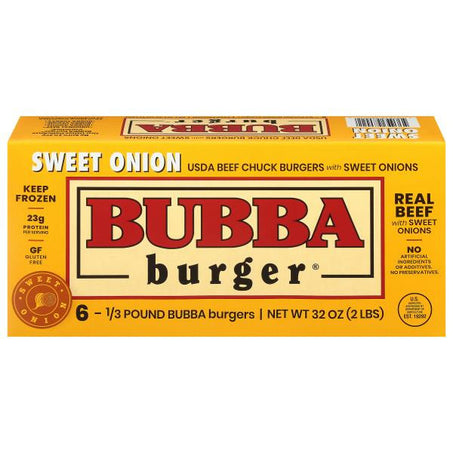Bubba Burger Burgers, Beef Chuck, Sweet Onion 6 ct