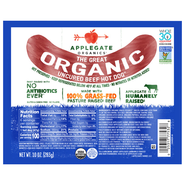 Applegate Great Organic Beef Hot Dog Uncured