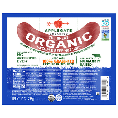 Applegate Great Organic Beef Hot Dog Uncured