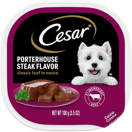Cesar Classic Loaf in Sauce Soft Wet Dog Food Porterhouse Steak 3.5 oz