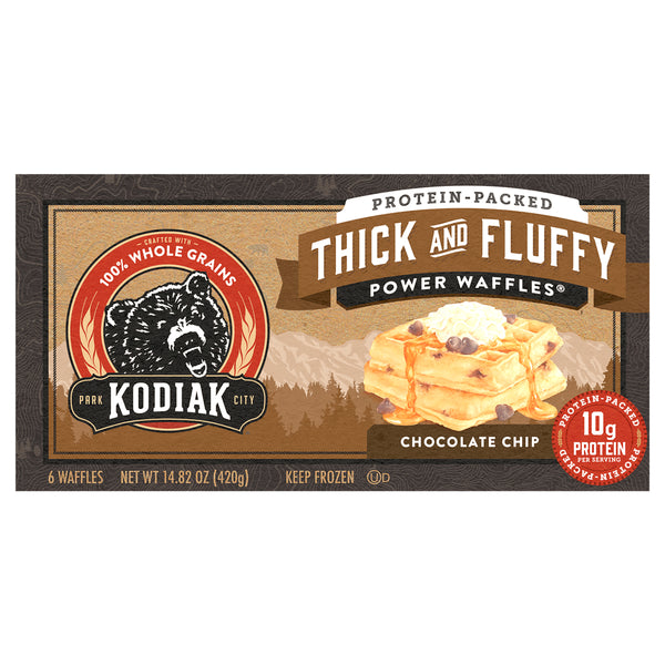 Kodiak Power Waffles, Chocolate Chip, Thick and Fluffy