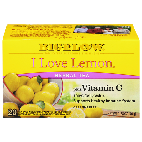 Bigelow Herbal Tea, Plus Vitamin C, I Love Lemon, Caffeine Free, Tea Bags 20 ct