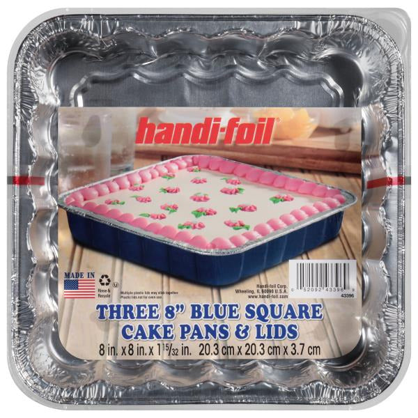 Handi-foil Blue Square 8 Inch Cake Pans & Lids 3 each