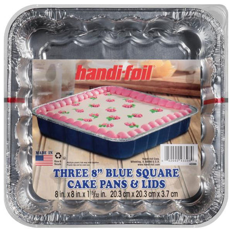 Handi-foil Blue Square 8 Inch Cake Pans & Lids 3 each