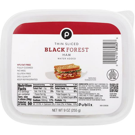 Publix Ham, Black Forest, Thin Sliced 9oz