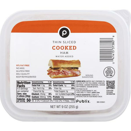 Publix Sliced Cooked Ham With Water Added 9oz