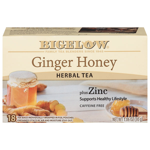 Bigelow Herbal Tea, Plus Zinc, Caffeine Free, Ginger Honey, Tea Bags 18 ct