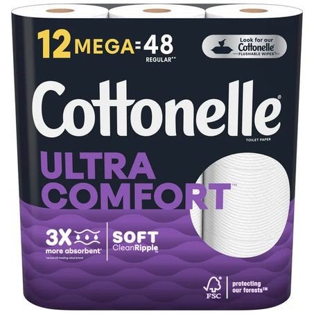 Cottonelle Ultra Comfort Toilet Paper, Strong Toilet Tissue, Mega Rolls 12 ct