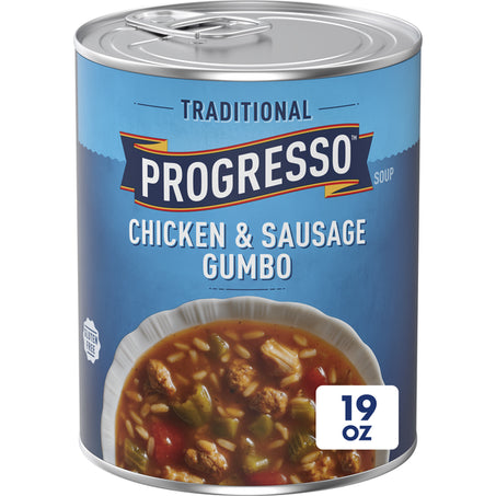 Progresso Traditional, Chicken & Sausage Gumbo Canned Soup, Gluten Free 19 oz