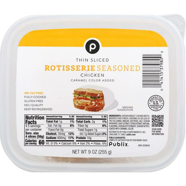 Publix Chicken, Rotisserie Seasoned, Thin Sliced 9oz