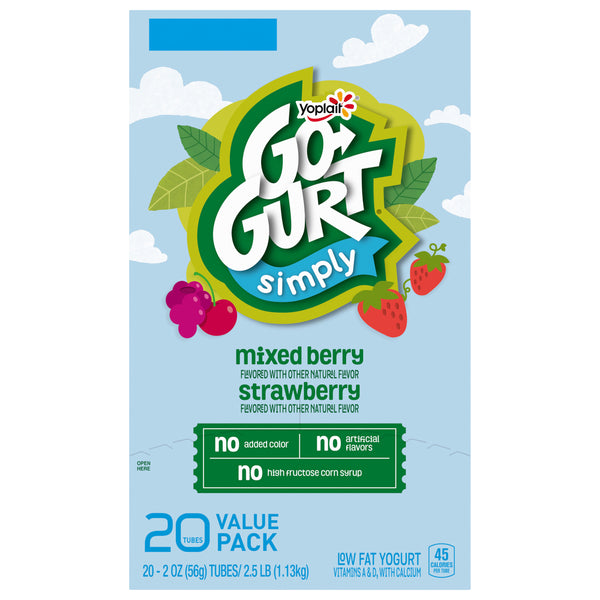 Go-Gurt Yogurt, Low Fat, Strawberry, Mixed Berry, Value Pack • 20 x 2 oz