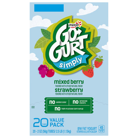 Go-Gurt Yogurt, Low Fat, Strawberry, Mixed Berry, Value Pack • 20 x 2 oz