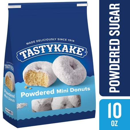 Tastykake Powdered Sugar Mini Donuts, Shareable Powdered Donuts, 10 oz Bag