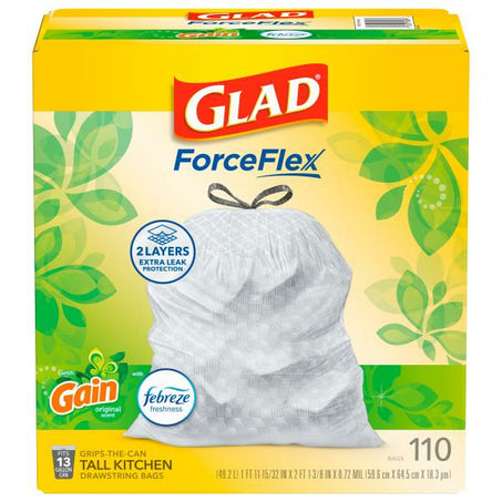 Glad ForceFlex Kitchen Drawstring Trash Bags 110 ct