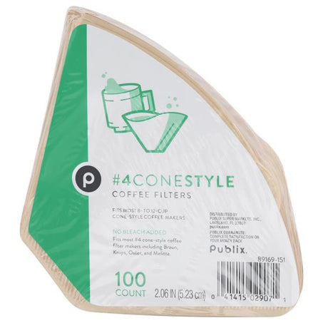 Publix Coffee Filters, Natural, No. 4 Cone Style 100 each