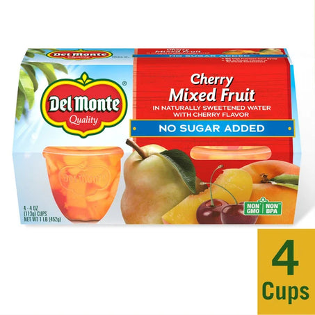 Del Monte Cherry Mixed Fruit Plastic Fruit Cups with No Sugar Added Plastic Fruit Cup Snacks