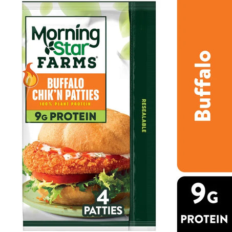Morning Star Farms Plant Based Chik'n Patties Buffalo, Vegan Meat, 10 oz, 4 Count