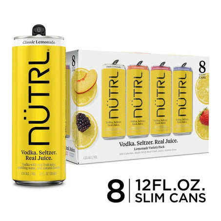 NUTRL Vodka Hard Seltzer, Lemonade Variety Pack, Gluten Free, 8 Pack, 12 FL OZ Slim Cans