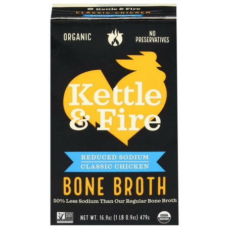 Kettle & Fire Bone Broth, Organic, Reduced Sodium, Classic Chicken 16.9 oz
